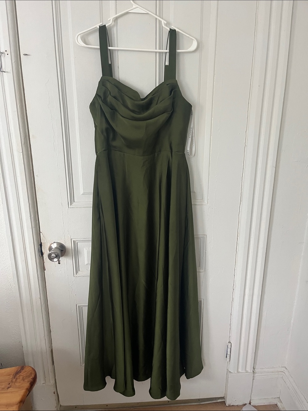 Azazie Olive Green Satin A-Line Dress